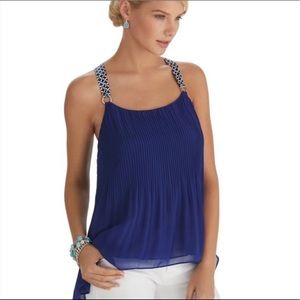 WHBM blue ringback chiffon halter top NWT